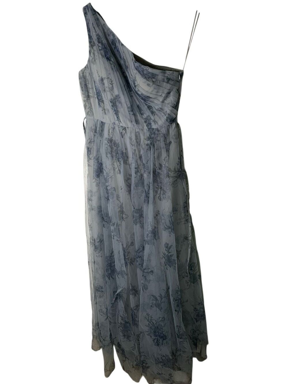 Marchesa Notte Bridesmaid dusty blue floral print tulle gown size 10